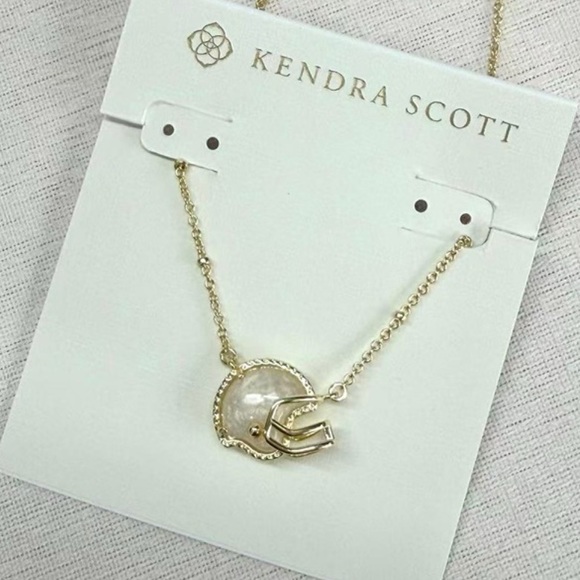 KENDRA SCOTT Mother-of-Pearl & 14k Football Helmet Gold Pendant Necklace NEW NWT - Picture 3 of 6